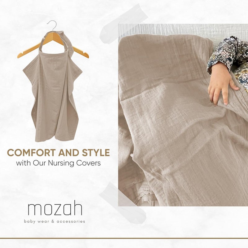MOZAH غطاء رضاعة من القطن العضوي 100% للأطفال، غطاء رضاعة من القطن 100% قابل للتنفس مع حلقة صلبة لمريلة الأم، غطاء مقعد السيارة متعدد الاستخدامات (بيج الشوفان) - Image 3
